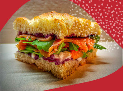Soft stuffed focaccia made with pizza teglia and grano franto